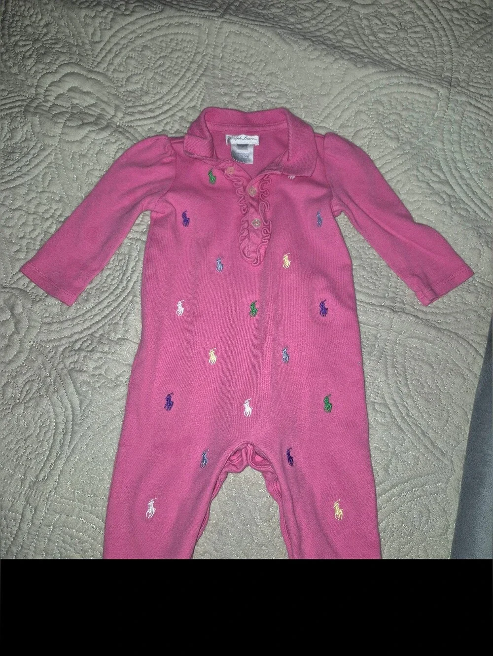 Ralph Lauren Pink Embroidered Polo Baby One-Piece